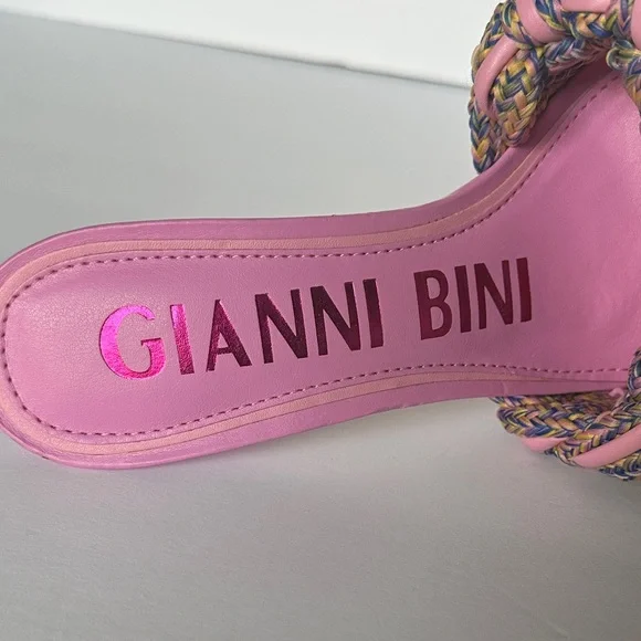 Gianni Bini Bibby woven leather corded square toe heels pink/multicolor 7.5 - Picture 6 of 11